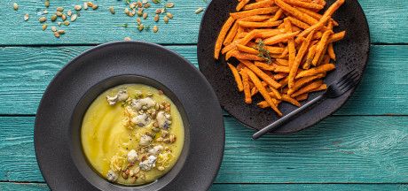 Krema od krumpira, poriluka i Gorgonzola sira s AVIKO Sweet potato fries